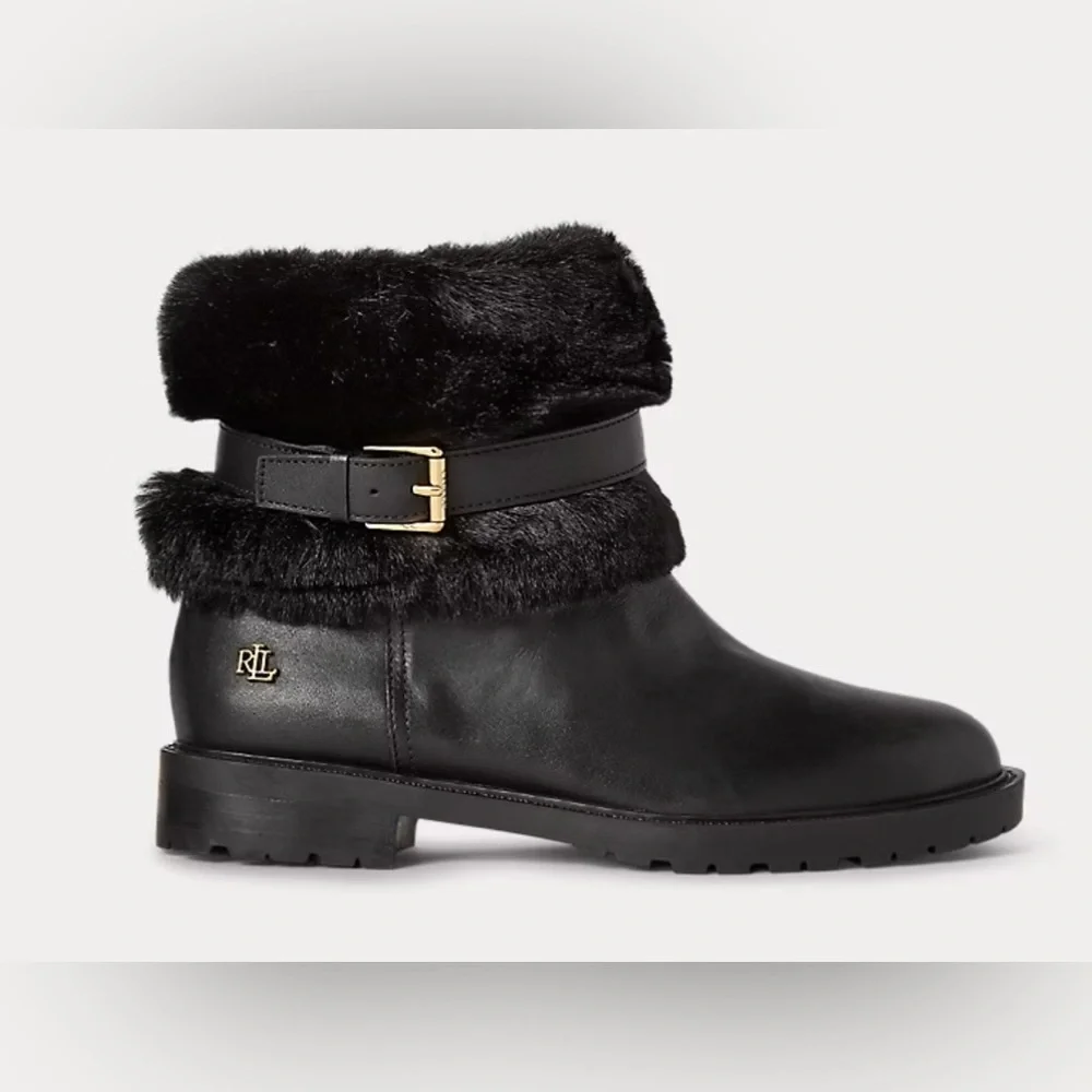 Ralph Lauren Women's Evanston‎ Black Fur-Lined Ankle Boots